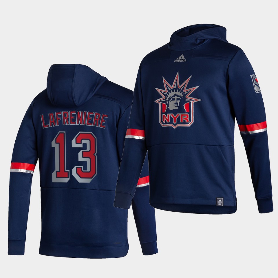 Men New York Rangers #13 Lafreniere Blue NHL 2021 Adidas Pullover Hoodie Jersey->new york rangers->NHL Jersey
